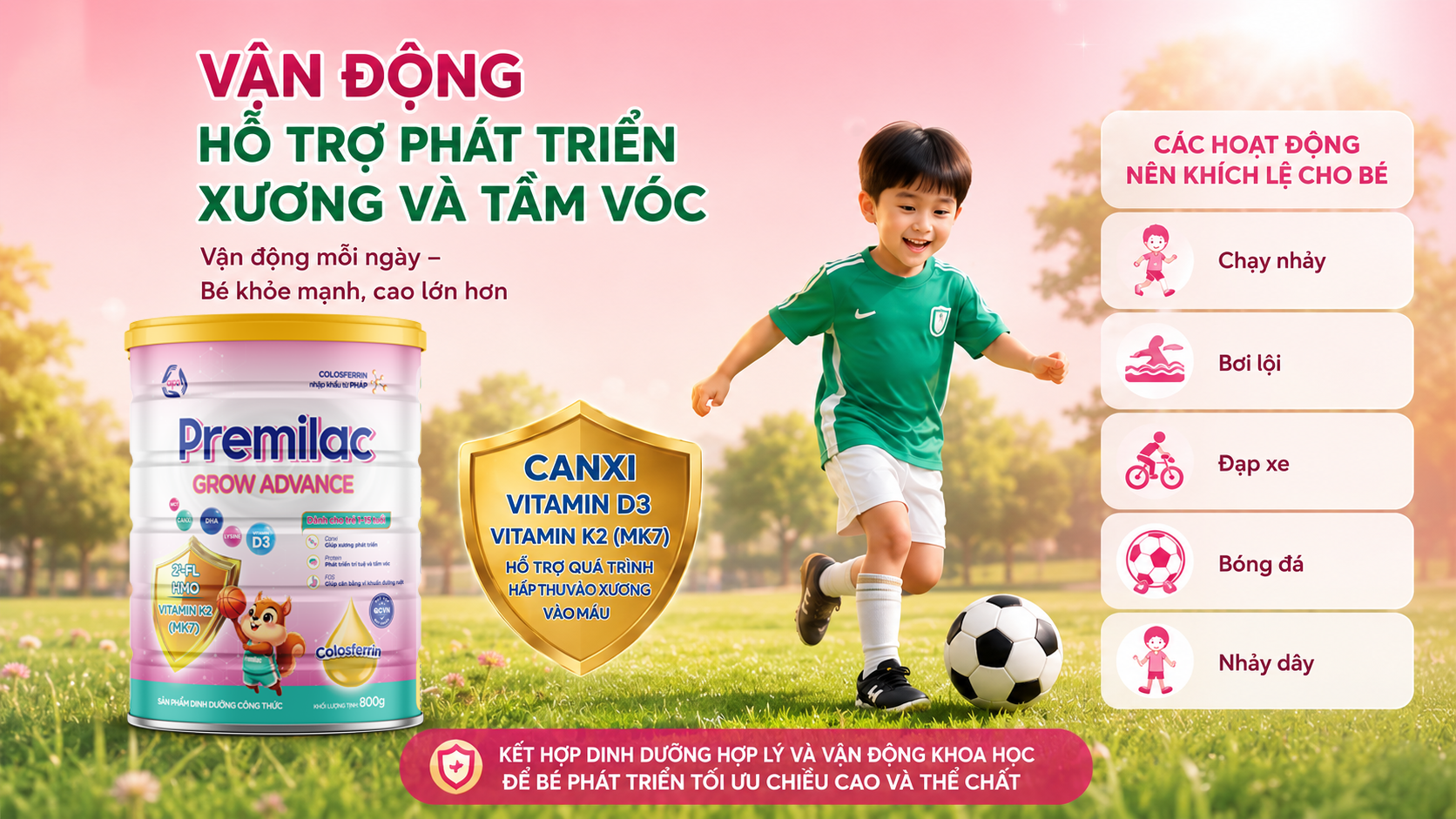 Vận động hỗ trợ phát triển xương và tầm vóc